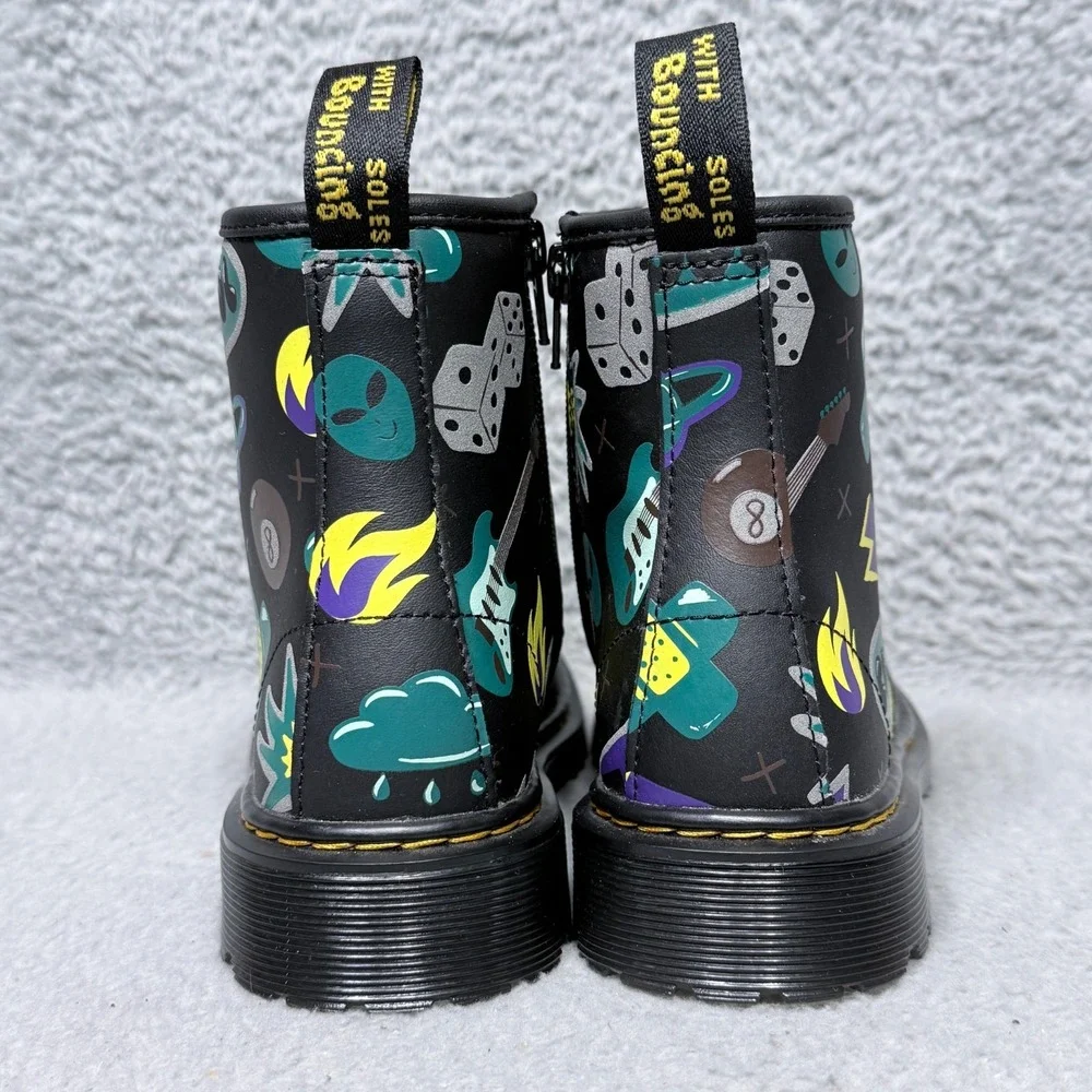 Dr.‎ Martens 1460 Sticker Print Kids Size 4 Combat Boots Black Leather